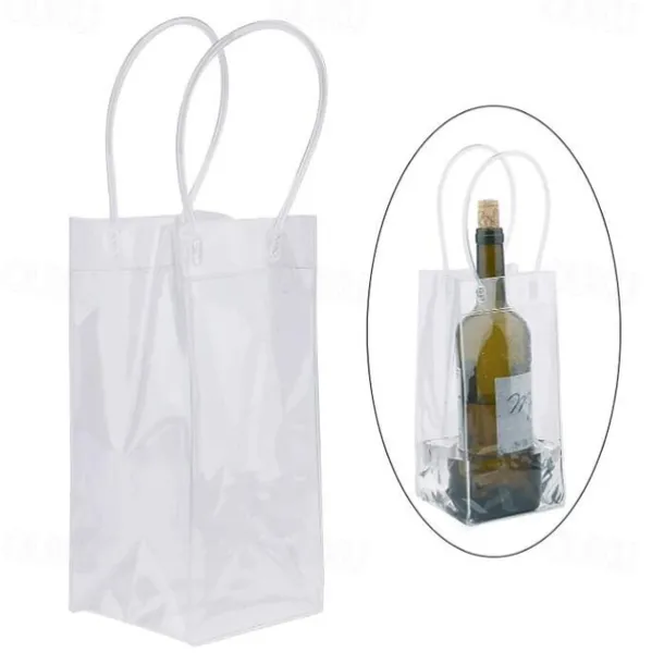 Ice Wine Bag, Clear Portable Collapsible Wine Cooler Bags with Handle, PVC Wine Pouch Bags for Champagne Cold Beer White Wine Chilled Beverages
