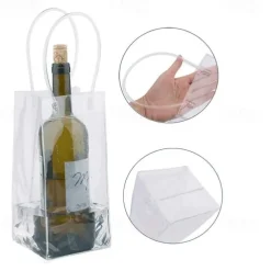 Ice Wine Bag, Clear Portable Collapsible Wine Cooler Bags with Handle, PVC Wine Pouch Bags for Champagne Cold Beer White Wine Chilled Beverages