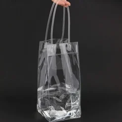 Ice Wine Bag, Clear Portable Collapsible Wine Cooler Bags with Handle, PVC Wine Pouch Bags for Champagne Cold Beer White Wine Chilled Beverages