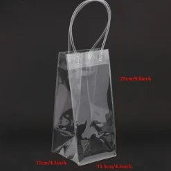 Ice Wine Bag, Clear Portable Collapsible Wine Cooler Bags with Handle, PVC Wine Pouch Bags for Champagne Cold Beer White Wine Chilled Beverages