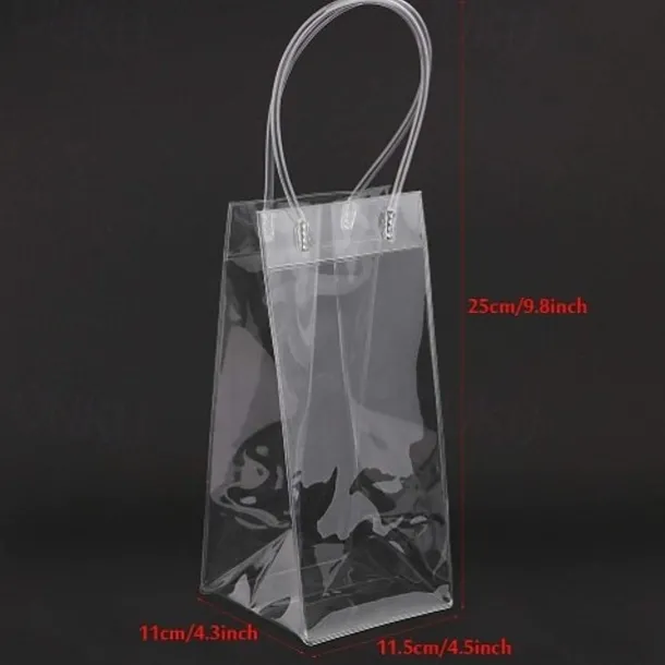 Ice Wine Bag, Clear Portable Collapsible Wine Cooler Bags with Handle, PVC Wine Pouch Bags for Champagne Cold Beer White Wine Chilled Beverages