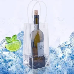 Ice Wine Bag, Clear Portable Collapsible Wine Cooler Bags with Handle, PVC Wine Pouch Bags for Champagne Cold Beer White Wine Chilled Beverages