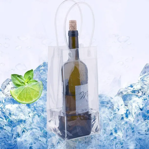 Ice Wine Bag, Clear Portable Collapsible Wine Cooler Bags with Handle, PVC Wine Pouch Bags for Champagne Cold Beer White Wine Chilled Beverages