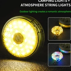 2-in-1 Camping Light LED Reel String Lights Outdoor Camping Lamp Recyclable LED Atmosphere Light for Garden Tent Room Decor