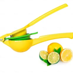 2-In-1 Lemon Lime Squeezer - Hand Juicer Lemon Squeezer - Max Extraction Manual Citrus Juicer (Vibrant Yellow and Blue Atoll)