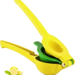 2-In-1 Lemon Lime Squeezer - Hand Juicer Lemon Squeezer - Max Extraction Manual Citrus Juicer (Vibrant Yellow and Blue Atoll)