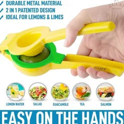 2-In-1 Lemon Lime Squeezer - Hand Juicer Lemon Squeezer - Max Extraction Manual Citrus Juicer (Vibrant Yellow and Blue Atoll)