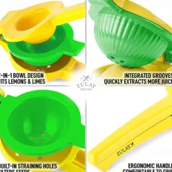 2-In-1 Lemon Lime Squeezer - Hand Juicer Lemon Squeezer - Max Extraction Manual Citrus Juicer (Vibrant Yellow and Blue Atoll)