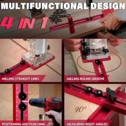 4-in-1 Milling Template Router Holder, Multifunctional Cabinet Hardware Jig and Router Guide, Router Circle Cutting Device for Router Tool, Adjustable Milling Fixture