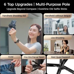 4-in-1 Multifunctional Magnetic Selfie Stick, 360 Rotation Phone Tripod with Wireless Remote for iPhone & Android, Phone Stand for Video Recording & Vlogging - Portable Travel