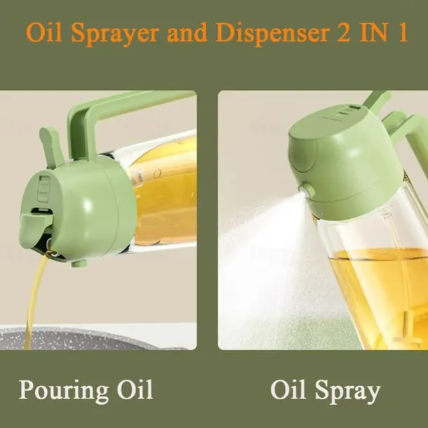 2-in-1 Oil Dispenser, Glass Leak-Proof Sprayer for Kitchen, Dual Function Oil Bottle for Air Fryer and Cooking