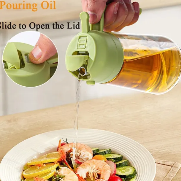 2-in-1 Oil Dispenser, Glass Leak-Proof Sprayer for Kitchen, Dual Function Oil Bottle for Air Fryer and Cooking