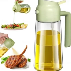 2-in-1 Oil Dispenser, Glass Leak-Proof Sprayer for Kitchen, Dual Function Oil Bottle for Air Fryer and Cooking