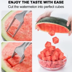 2-in-1 Watermelon Fork Watermelon Slicer Cutter Dual Head Stainless Steel Fruit Cutter Carving Tool for Home Party Family Camping