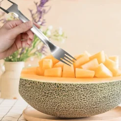 2-in-1 Watermelon Fork Watermelon Slicer Cutter Dual Head Stainless Steel Fruit Cutter Carving Tool for Home Party Family Camping