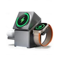 3-in-1 Wireless Charging Station for iPhone, Fast Wireless Charging Station Compatible with Mag-Safe Charger,Magnetic Foldable Travel Charger Stand Nightstand for iPhone ,Apple Watch, AirPods