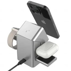 3-in-1 Wireless Charging Station for iPhone, Fast Wireless Charging Station Compatible with Mag-Safe Charger,Magnetic Foldable Travel Charger Stand Nightstand for iPhone ,Apple Watch, AirPods