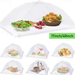 17inch 40 inch Large Food Cover, Mesh Food Tent, White Nylon Covers, Pop-Up Umbrella Screen Tents, Patio Net for Outdoor Camping Picnics Parties BBQ Collapsible and Reusable