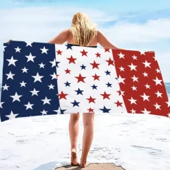 Independence Day Flag Beach Towel 100% Micro Fiber Oversized Soft and Quick-drying Bathroom Towel Super Absorbent Towel Lightweight Travel Towel Suitable for Outdoor Hiking Backpacking