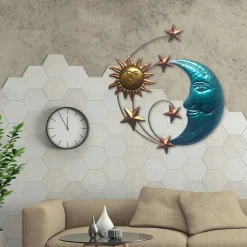 Indoor Sun Moon Star Metal Pendant Creative Iron Wall Hanging Ornaments Rustproof Outdoor Artistic Works Background Decor Home Decoration Accessories
