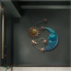 Indoor Sun Moon Star Metal Pendant Creative Iron Wall Hanging Ornaments Rustproof Outdoor Artistic Works Background Decor Home Decoration Accessories