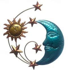 Indoor Sun Moon Star Metal Pendant Creative Iron Wall Hanging Ornaments Rustproof Outdoor Artistic Works Background Decor Home Decoration Accessories