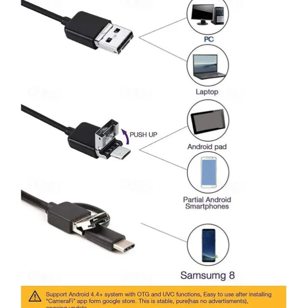 Industrial Borescope for Android, 200W Pixel Endoscope with 25FPS Image Transmission, IP67 Waterproof, TYPE-C Interface, MFI Certified, Ideal for Automotive and Home Inspections