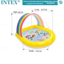 Inflatable Dinosaur Play Center Outdoor Playhouse Inflatable Water Park with Kid Pool Slide, Water Sprayer, Waterfall, and 6 Balls, Multicolor