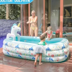 Inflatable Swimming Pool, Family Swimming Pool, Kids Pools with Sunshade for Indoor, Outdoor, Garden, Backyard