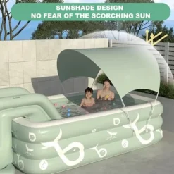 Inflatable Swimming Pool, Family Swimming Pool, Kids Pools with Sunshade for Indoor, Outdoor, Garden, Backyard