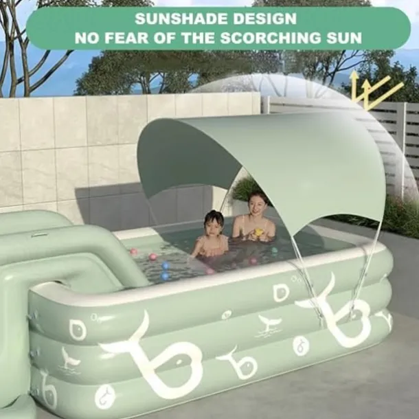 Inflatable Swimming Pool, Family Swimming Pool, Kids Pools with Sunshade for Indoor, Outdoor, Garden, Backyard