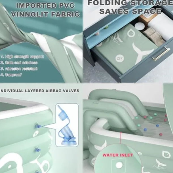 Inflatable Swimming Pool, Family Swimming Pool, Kids Pools with Sunshade for Indoor, Outdoor, Garden, Backyard