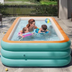 Inflatable Swimming Pools, Rectangular Inflatable Swimming Pool for Kids, Family Blow up Pool, Lounge Inflatable Pool for Backyard Garden Outdoor, Easy to Inflatable