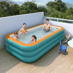 Inflatable Swimming Pools, Rectangular Inflatable Swimming Pool for Kids, Family Blow up Pool, Lounge Inflatable Pool for Backyard Garden Outdoor, Easy to Inflatable