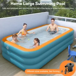 Inflatable Swimming Pools, Rectangular Inflatable Swimming Pool for Kids, Family Blow up Pool, Lounge Inflatable Pool for Backyard Garden Outdoor, Easy to Inflatable