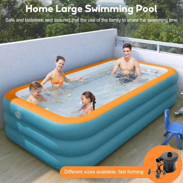 Inflatable Swimming Pools, Rectangular Inflatable Swimming Pool for Kids, Family Blow up Pool, Lounge Inflatable Pool for Backyard Garden Outdoor, Easy to Inflatable