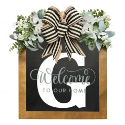 Initial Last Name Year Round Front Door Wreath Welcome Sign Garland Personalized Creative 26 Letter Farmhouse Wreath for Front Door Spring All Seasons Outside Hanger Decor Gift