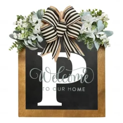 Initial Last Name Year Round Front Door Wreath Welcome Sign Garland Personalized Creative 26 Letter Farmhouse Wreath for Front Door Spring All Seasons Outside Hanger Decor Gift