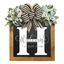 Initial Last Name Year Round Front Door Wreath Welcome Sign Garland Personalized Creative 26 Letter Farmhouse Wreath for Front Door Spring All Seasons Outside Hanger Decor Gift