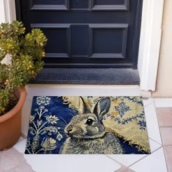 Ink Blue Rabbit Doormat Floor Mats Washable Rugs Kitchen Mat Non-Slip Oil Proof Rug Indoor Outdoor Mat Bedroom Decor Bathroom Mat Entrance Rug