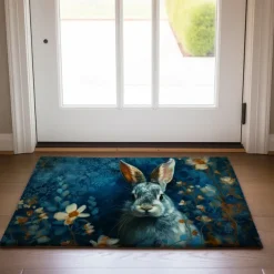 Ink Blue Rabbit Doormat Floor Mats Washable Rugs Kitchen Mat Non-Slip Oil Proof Rug Indoor Outdoor Mat Bedroom Decor Bathroom Mat Entrance Rug