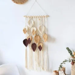 ins style nordic hand-woven feather leaf tapestry moroccan style colorful woven rope wall decoration homestay background fabric