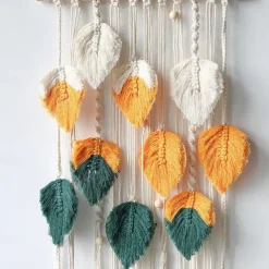 ins style nordic hand-woven feather leaf tapestry moroccan style colorful woven rope wall decoration homestay background fabric