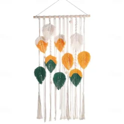 ins style nordic hand-woven feather leaf tapestry moroccan style colorful woven rope wall decoration homestay background fabric