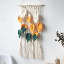 ins style nordic hand-woven feather leaf tapestry moroccan style colorful woven rope wall decoration homestay background fabric