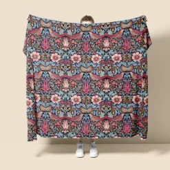 Inspired By The Style Of William Morris Flowers And Birds Super Soft Throws Blanket, Novelty Flannel Throw Blankets Warm 3D Printed All Seasons Gifts Big Blanket