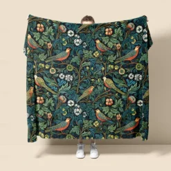 Inspired By The Style Of William Morris Flowers And Birds Super Soft Throws Blanket, Novelty Flannel Throw Blankets Warm 3D Printed All Seasons Gifts Big Blanket