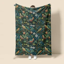Inspired By The Style Of William Morris Flowers And Birds Super Soft Throws Blanket, Novelty Flannel Throw Blankets Warm 3D Printed All Seasons Gifts Big Blanket