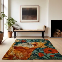 Inspired William Morris Fox Area Rug Kitchen Mat Non-Slip Oil Proof Floor Mat Livingroom Rug Indoor Outdoor Mat Bedroom Decor Bathroom Mat Entrance Rug Door Mat