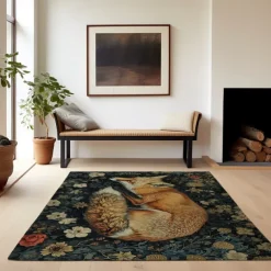 Inspired William Morris Fox Area Rug Kitchen Mat Non-Slip Oil Proof Floor Mat Livingroom Rug Indoor Outdoor Mat Bedroom Decor Bathroom Mat Entrance Rug Door Mat